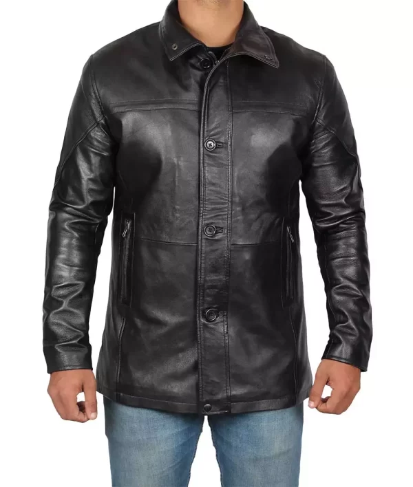 Tall Black Leather Car Coat – 3/4 Length Jacket