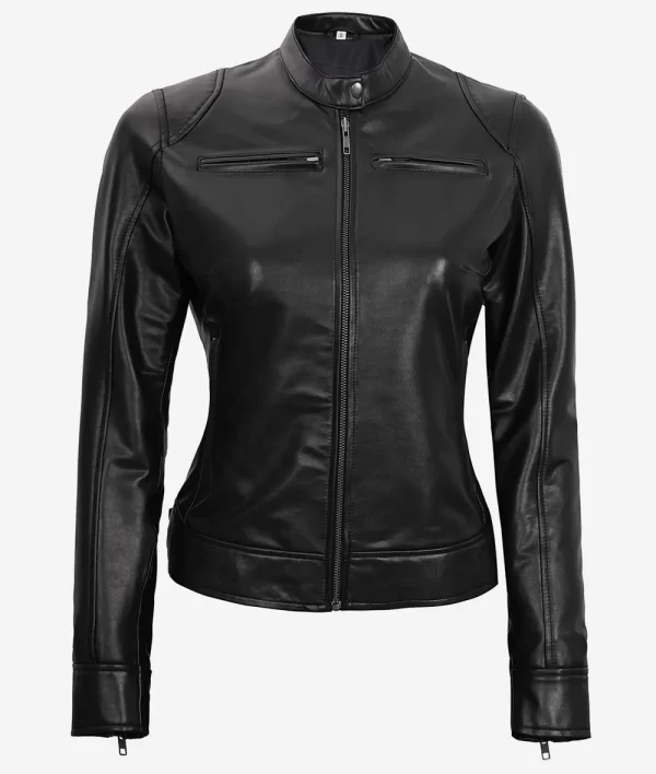 Black Vegan Leather Cafe Racer Jacket