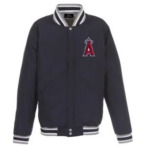 MLB Los Angeles Angels Reversible Full Snap Fleece Jacket 2 Front Logos JH Desig