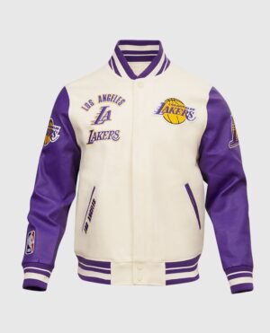 Los Angeles Lakers Men’s White Wool & Leather Varsity Jacket